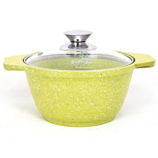 Кастрюля антипригарная литая 1,0л стеклянная крышка Trendy style lime KUKMARA