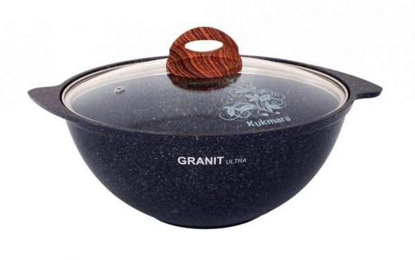 Казан для плова 4,5л со стеклянной крышкой, АП линия «Granit Ultra» (Blue)