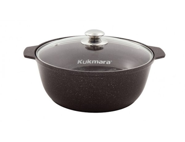 КАСТРЮЛЯ-ЖАРОВНЯ ЛИТАЯ 5Л  СО СТЕКЛЯННОЙ КРЫШКОЙ, (КОФЕЙНЫЙ МРАМОР) KUKMARA