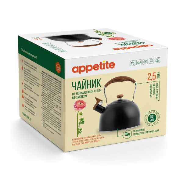 Чайник 2,5л со св ручка soft-touch черн TM Appetite — изображение 2